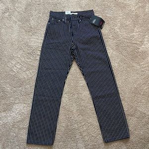 Blue and white striped Levi Strauss straight leg jeans